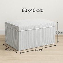 Mega Boy Çok Amaçlı Saklama Kutusu,kutu Hurç,organizer Kutusu Gri Çizgili Desen 60X40X30 cm