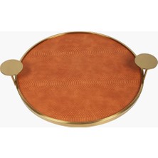 Deri Yuvarlak Kulplu Tepsi Kahverengi 48X40X5CM