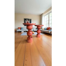 Simillo Home & Living Dekoratif Ahşap Mantar Sehpa 2li Set Maun Renk Yan Sehpa