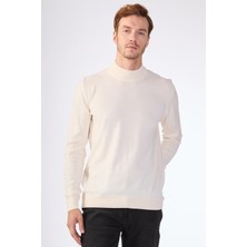 Ekru Yarım Balıkçı %100 Pamuk Düz Renk Slim Fit Erkek Triko