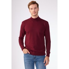 Bordo Yarım Balıkçı %100 Pamuk Düz Renk Slim Fit Erkek Triko