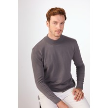 Antrasit Yarım Balıkçı %100 Pamuk Düz Renk Slim Fit Erkek Triko