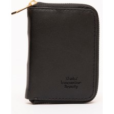 Siyah SHK63 Kartlıklı Bozuk Para ve Kağıt Para Bölmeli Fermuarlı Şık Suni Deri Cüzdan