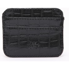 SHAKA Siyah SHK181 Kroko Suni Deri, 4 Kartlık ve Para Bölmeli, Unisex Kartlık