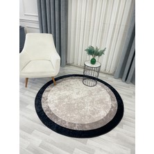 Brillant Bej-Siyah Çerçeve Kenarlı Modern Desenli Lateks Taban Halı