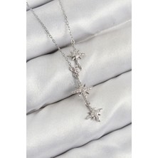 Pirinç Zirkon Taşlı Kutup Yıldızı Model Gümüş Renk Kadın Kolye