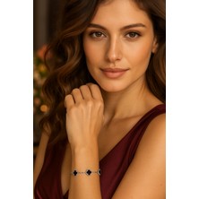 Onix Taşlı 5'li Yonca Kadın Gümüş Bileklik