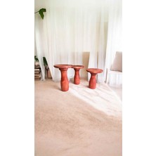 Simillo Home & Living 3lu Ahşap Mantar Sehpa Seti Maun Renk Yan Sehpa Takımı