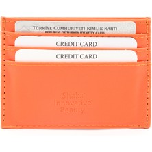 SHAKA Turuncu SHK68 Unisex Suni Deri Süper Ince Model Kağıt Para Bölmeli Kredi Kartı ve Kartvizitlik Kartlık Cüzdan