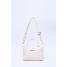 Krem SHK135 Suni Deri, Tek Bölmeli, Çift Askılı El, Kol ve Çapraz Omuz Çantası