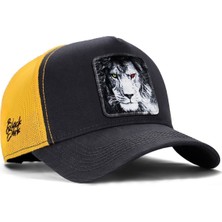 BlackBörk V1 Trucker Aslan - 6 Kod Logolu Unisex Koyu Antrasit-Sarı Şapka (Cap)