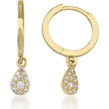 14 Ayar Altın Işıltılı Damla Halka Küpe