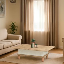 Lidya Akıllı Sehpa Atlantik Çam Krem 4 Fonksiyonlu Açılır Mekanizmalı 90x39x60 Cm