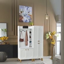 Lidya Portmanto Takımı Beyaz Raflı Askılıklı Ayakkabılık Dolap 140x37x195 cm