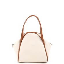 Krem - Taba SHK132 Suni Deri, Fermuarlı Tek Bölmeli, Çıtçıt Detaylı ,el, Kol ve Omuz Çantası