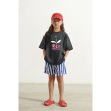 Kız Çocuk  Pamuklu Bisiklet Yaka Çiçek Baskılı T-Shirt