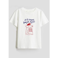 Monila Çocuk Ekru Renkli Baskılı Kısa Kol Pamuklu Tshirt Günlük Stil ile Rahat Kullanım