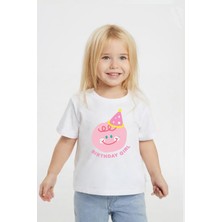 Kız Çocuk Pamuklu Bisiklet Yaka Baskılı T-Shirt