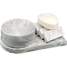 3 Parça Mermer Desenli Beton Banyo Düzenleyici Katı Sabunluk Sunum Tepsisi Çok Amaçlı Kase Takılık