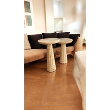 Simillo Home & Living 2li Ahşap Mantar Sehpa Seti Naturel Yan Sehpa Zigon Sehpa