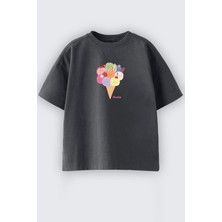 Kız Çocuk Dondurma Baskılı Pamuklu T-Shirt