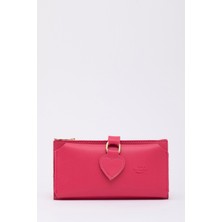 SHAKA Fuşya SHK65 Yumuşak Suni Deri Kalpli Çıtçıtlı Telefon Bozuk ve Kağıt Para Bölmeli Kartlıklı Cüzdan