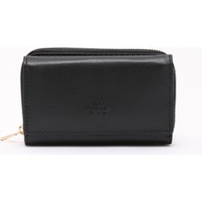 SHAKA Siyah SHK204 Suni Deri 13 Bölmeli, Kartlık, Kağıt ve Bozuk Para Bölmeli Çıtçıtlı Cüzdan