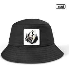 Bucket Kurt Logolu Siyah Şapka