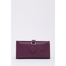 SHAKA Mor SHK65 Yumuşak Suni Deri Kalpli Çıtçıtlı Telefon Bozuk ve Kağıt Para Bölmeli Kartlıklı Cüzdan