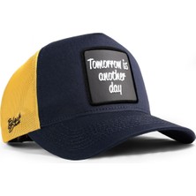  Tomorrow Is Another Day Logolu Koyu Lacivert-Sarı Trucker Şapka