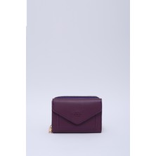 Mor SHK215 Suni Deri 12 Bölmeli Zarf Model Fermuarlı Bozuk Para ve Kağıt Para Bölmeli Cüzdan