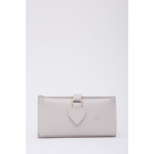 SHAKA Gri SHK65 Yumuşak Suni Deri Kalpli Çıtçıtlı Telefon Bozuk ve Kağıt Para Bölmeli Kartlıklı Cüzdan