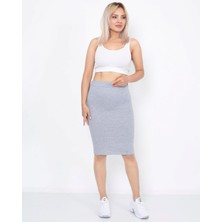 Lupinn Moda Kadın Gri Yüksek Bel Düz Midi Kalem Etek - Esnek Rahat Fit Model