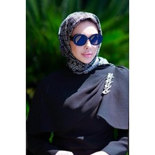 Lêvi D'or Siyah - Gri Çizgili Sarmal Desen Twill İpek Eşarp