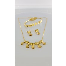 Kelebek Çelik Takı Seti 344 kolye Küpe Kelepçe Bileklik Altın rengi