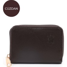 Kahve Rengi SHK63 Kartlıklı Bozuk Para ve Kağıt Para Bölmeli Fermuarlı Şık Suni Deri Cüzdan