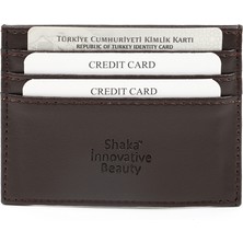 SHAKA Kahve Rengi SHK68 Unisex Suni Deri Süper Ince Model Kağıt Para Bölmeli Kredi Kartı ve Kartvizitlik Kartlık Cüzdan