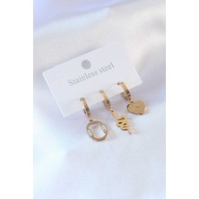 Skygo 316L Çelik Gold Renk Yılan Model Kalp Detay Zirkon Taşlı Kadın Küpe - TJ-BKP7347