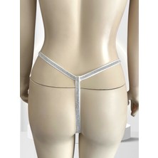 Intive Vs Dantelli Arkası ve Yanları Parlak Taşlı Ultra Şık Kaliteli G-String (Siyah-Beyaz)
