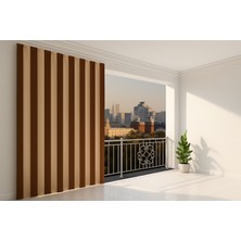 Kahve Krem Su Geçirmez Çizgili Kornişli Bağcıklı Balkon Perdesi Branda