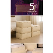 Vedsey 5'li Set Orta Boy 50X25X20 cm Baza & Çekyat Altı , Kıyafet Düzenleyici Hurç Krem