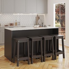 Gustav G4733 4 Adet Antrasit Tabureli Mutfak Adası Carrara Mermer Antrasit Şaraplık Çok Amaçlı Dolap