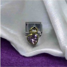 Stainles Steel Italyan Zirkon Taşlı Kalp Detaylı Çelik Charm