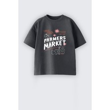 Unisex Çocuk Baskılı Bisiklet Yaka Pamuklu Tshirt