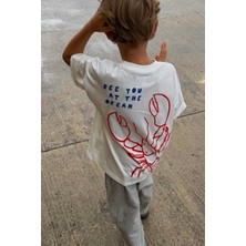 Unisex Çocuk Pamuklu Kumaş Istakoz Baskılı T-Shirt