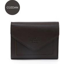 Kahve Rengi SHK67 Suni Deri Bozuk ve Kağıt Para Bölmeli Çıtçıtlı Kartlıklı Zarf Model Cepli Cüzdan