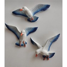 Üçlü Dekoratif Kuş ve Martı 3D Duvar Süsü Lacivert Renkli Tasarım