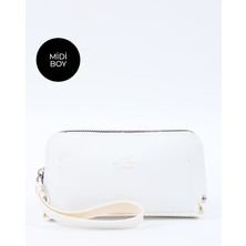 Beyaz SHK222 Suni Deri, Fermuarlı ,4 Bölmeli ,askılı Telefon Cüzdanı ve El Çantası