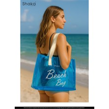 Mavi SHK241 Hologram Baskılı Pvc Tek Bölmeli Plaj,seyahat ve Piknik Çantası