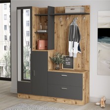 Yurupa Lidya Çam Antrasit Vestiyer Ayakkabılık Portmanto Aynalı Raflı 4 Kapaklı Lıd5-Aa